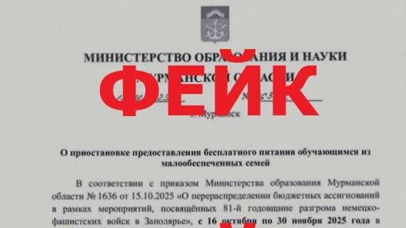 Фейковые приказы об отмене льготного питания в школах Мурманской области заметили в интернете